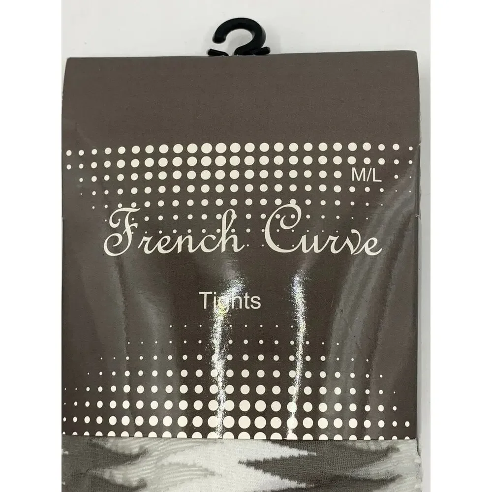 FRENCH CURVE Women's Gray-White Sheer Printed Pull-On Tights SZ M/L
